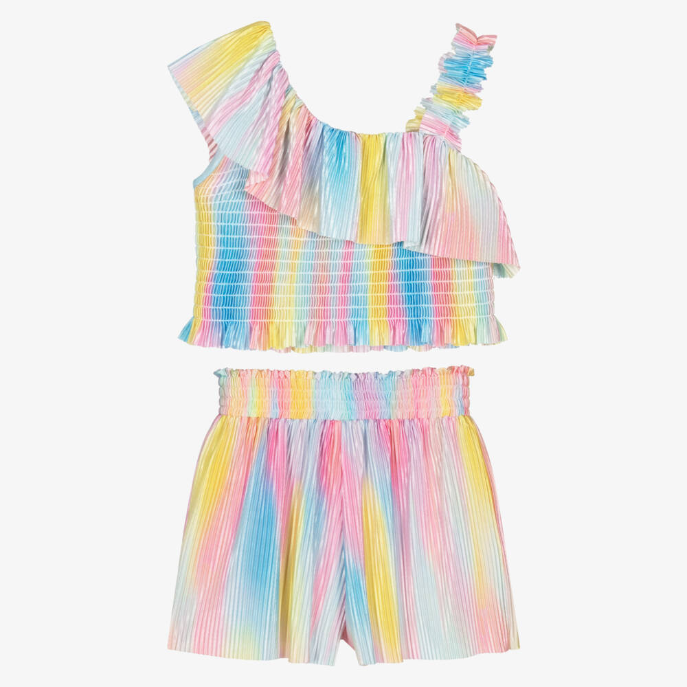 Angel's Face-Girls Pink Rainbow Pleated Shorts Set | Childrensalon
