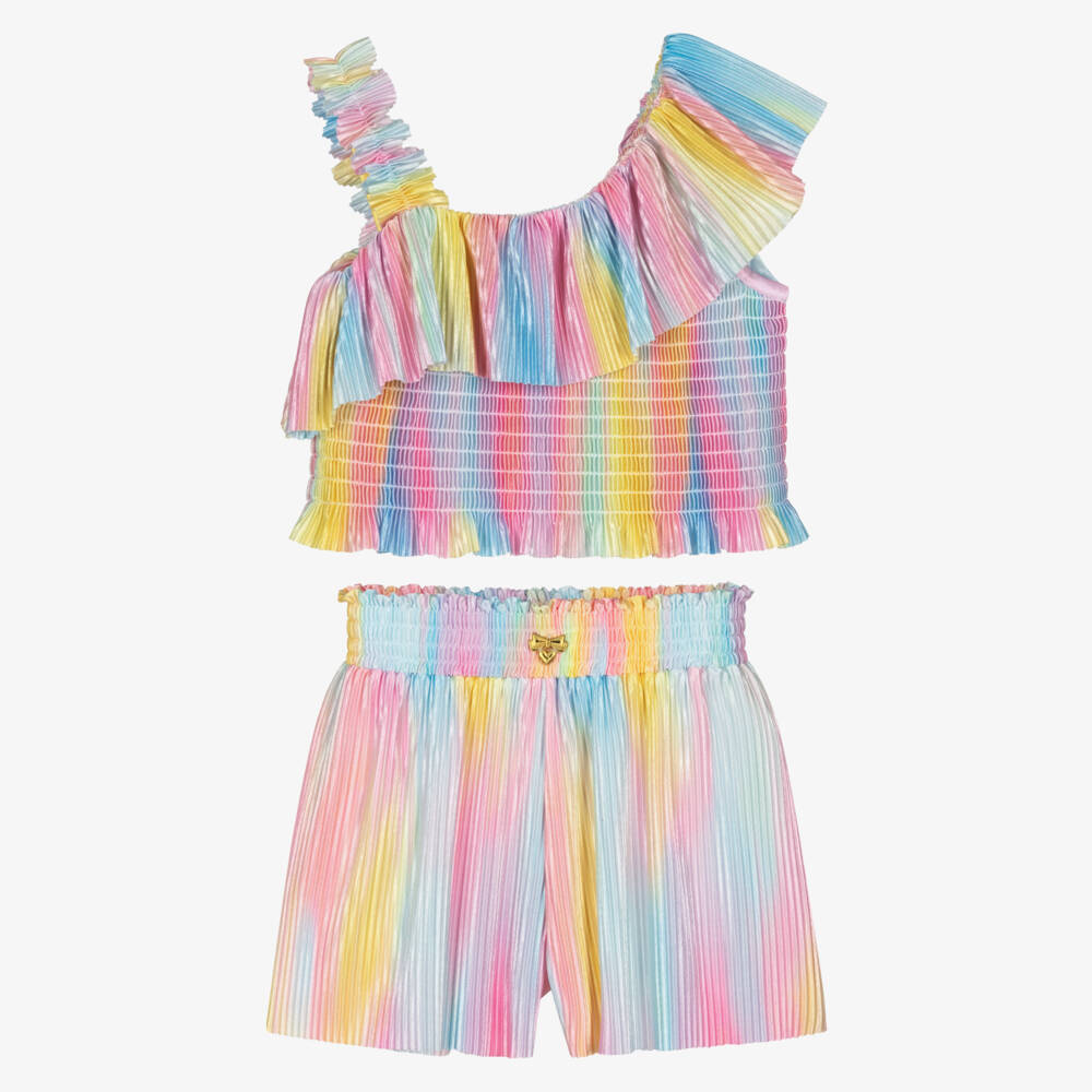 Angel's Face-Girls Pink Rainbow Pleated Shorts Set | Childrensalon