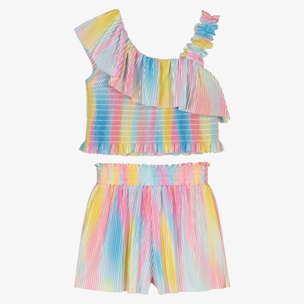 Angel's Face-Girls Pink Rainbow Plissé Shorts Set | Childrensalon