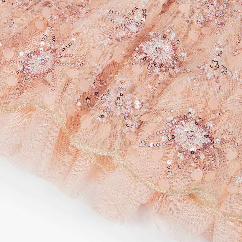 Angel's Face-Girls Pink Tulle Dress with Sequinned Floral Pattern | Childrensalon