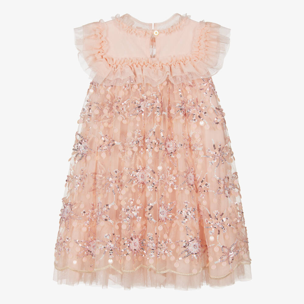 Angel's Face-Girls Pink Tulle Dress with Sequinned Floral Pattern | Childrensalon