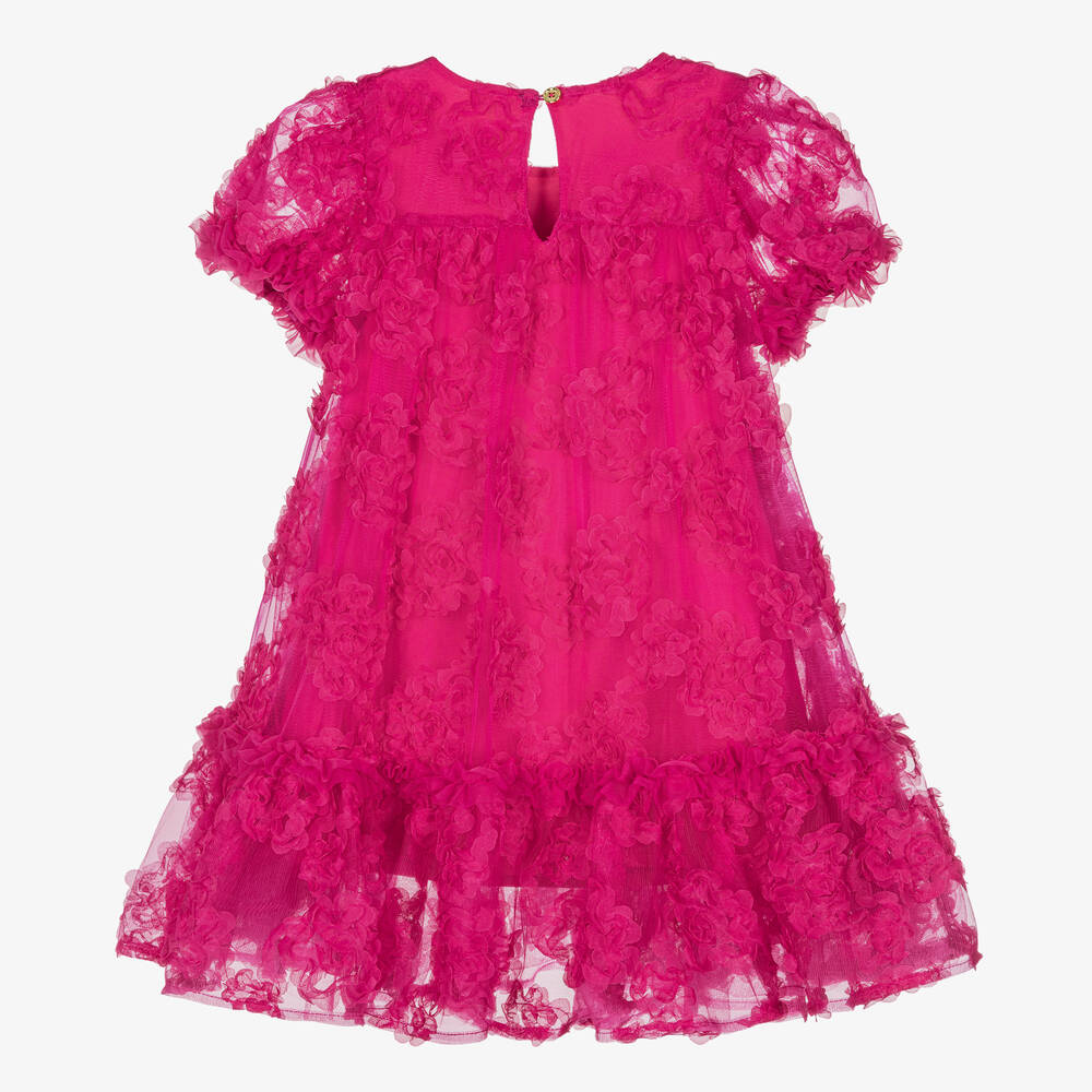Angel's Face-فستان تول مزين بورود لون زهري فوشيا | Childrensalon