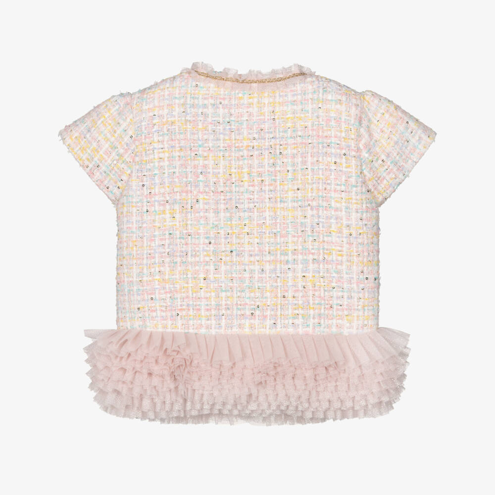 Angel's Face-Girls Pink Tweed Jacket with Tulle Ruffle Trim | Childrensalon