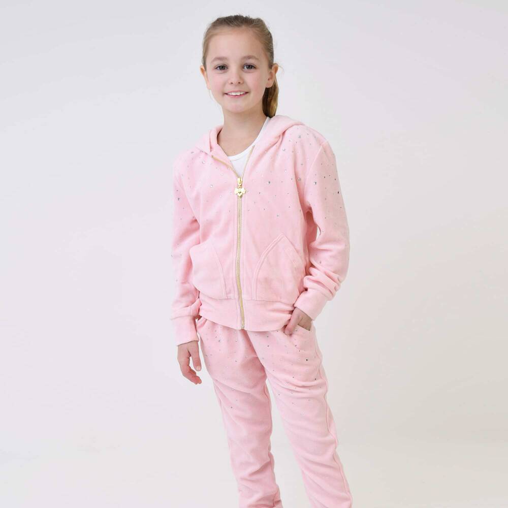 Angel's Face-Girls Pink Velour & Rhinestone Tracksuit | Childrensalon