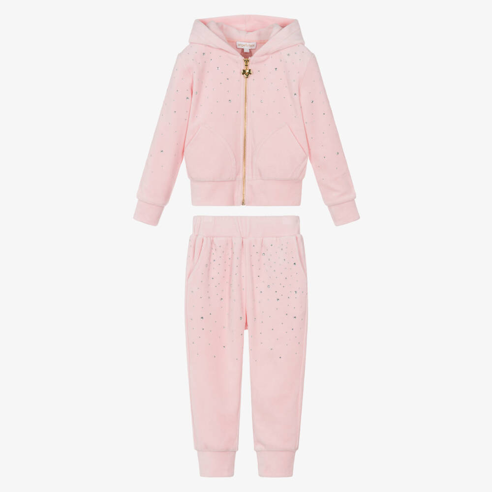 Angel's Face-Girls Pink Velour & Rhinestone Tracksuit | Childrensalon