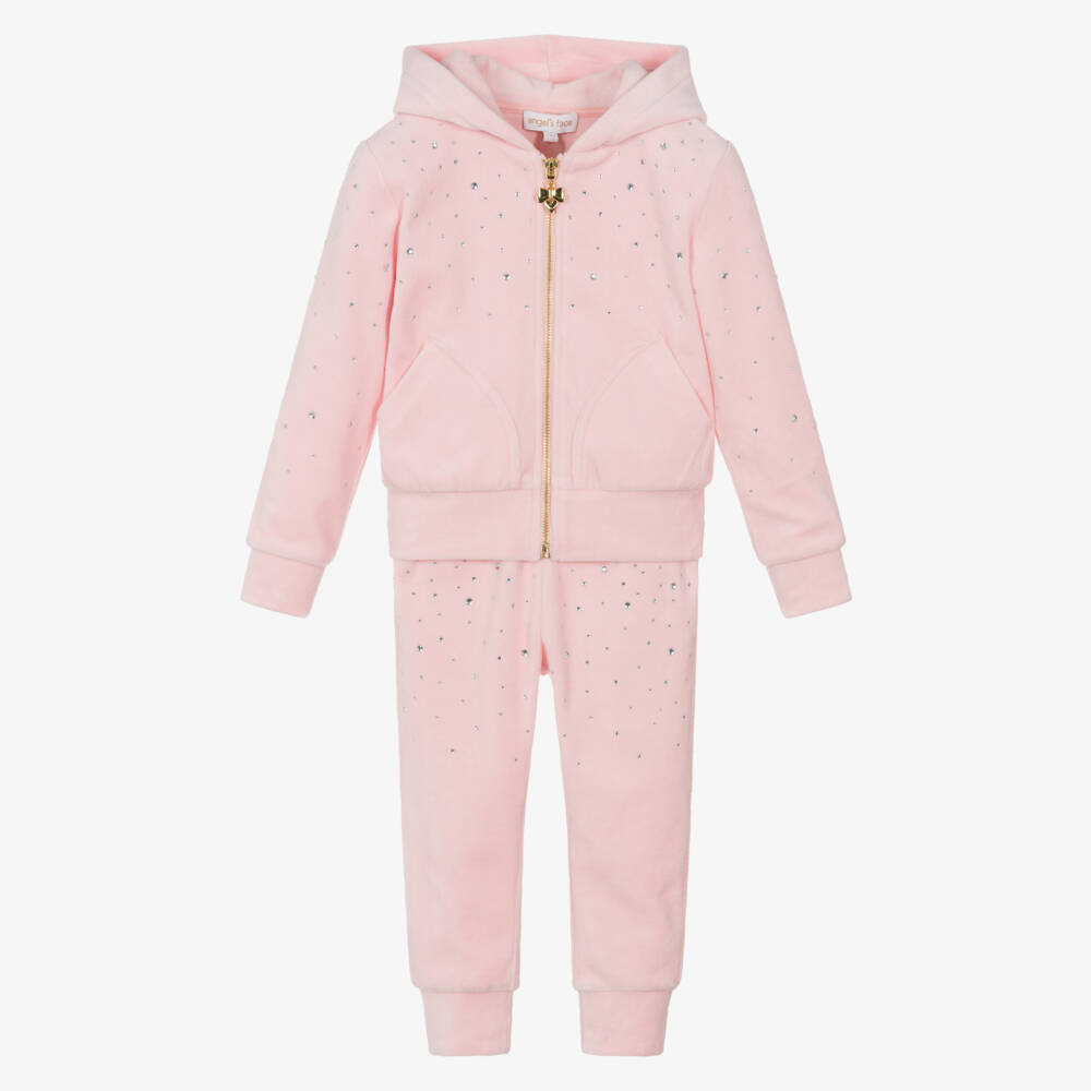 Angel's Face-Girls Pink Velour & Rhinestone Tracksuit | Childrensalon