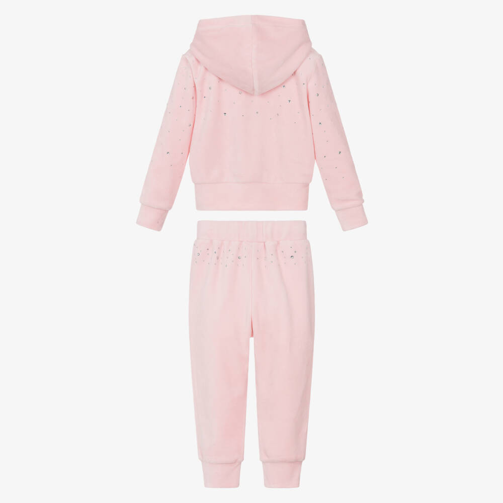 Angel's Face-Girls Pink Velour & Rhinestone Tracksuit | Childrensalon