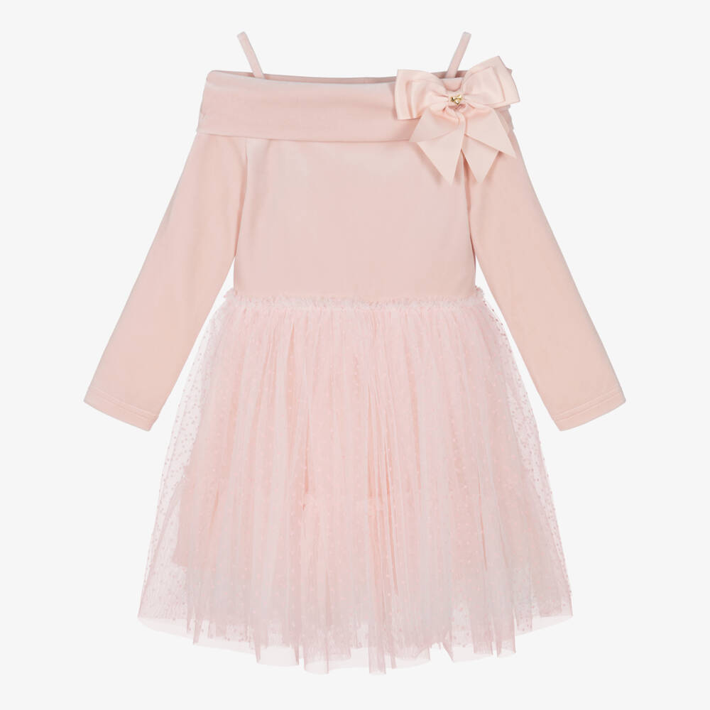 Angel's Face-Girls Pink Velour & Tulle Hepburn Dress | Childrensalon