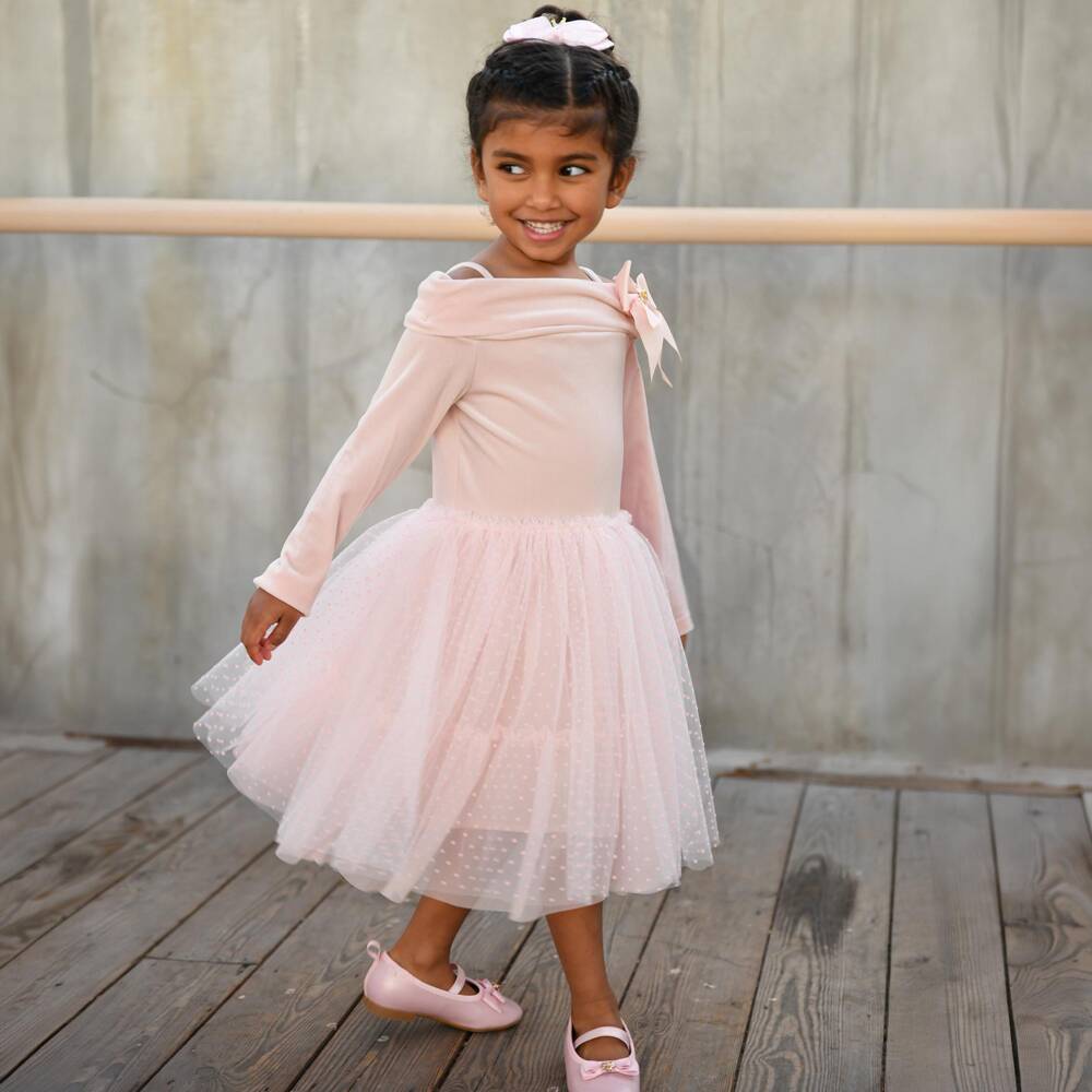 Angel's Face-Girls Pink Velour & Tulle Hepburn Dress | Childrensalon