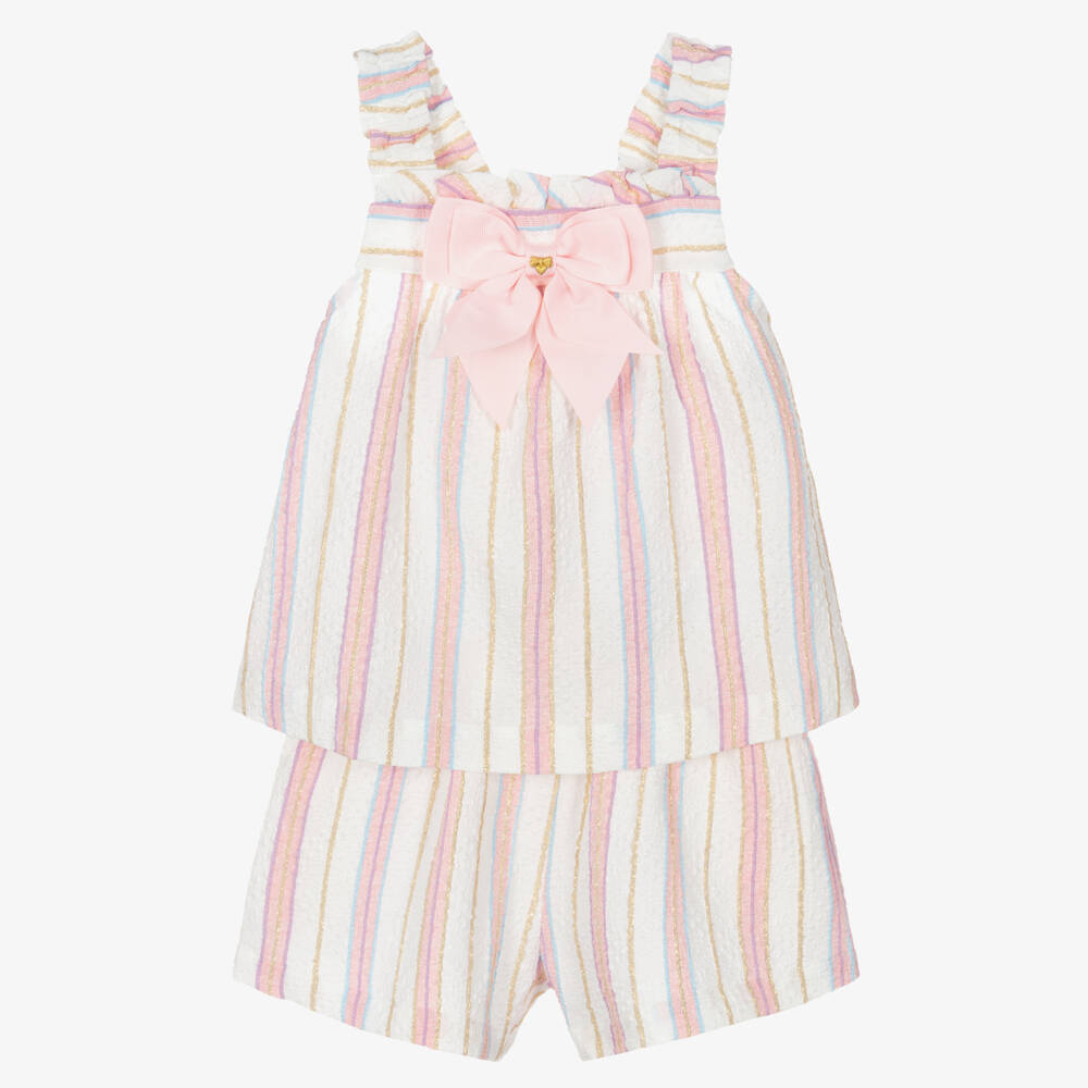 Angel's Face-Girls Pink & White Stripe Crinkle Shorts Set | Childrensalon