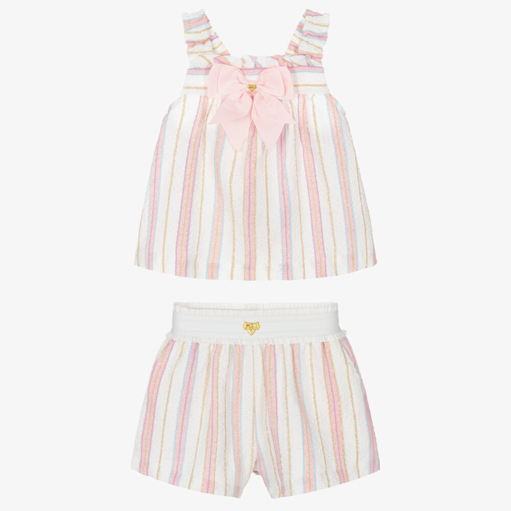 Angel's Face-Girls Pink & White Stripe Crinkle Shorts Set | Childrensalon