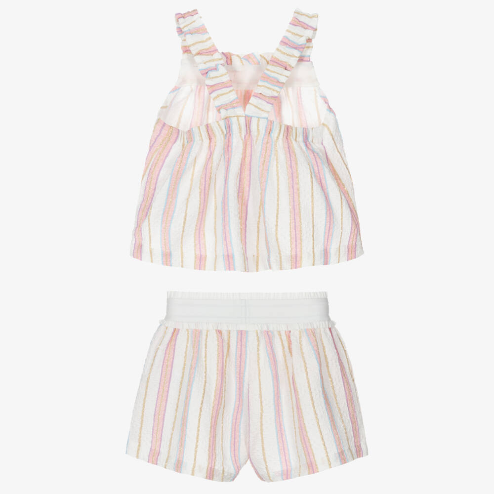 Angel's Face-Girls Pink & White Stripe Crinkle Shorts Set | Childrensalon