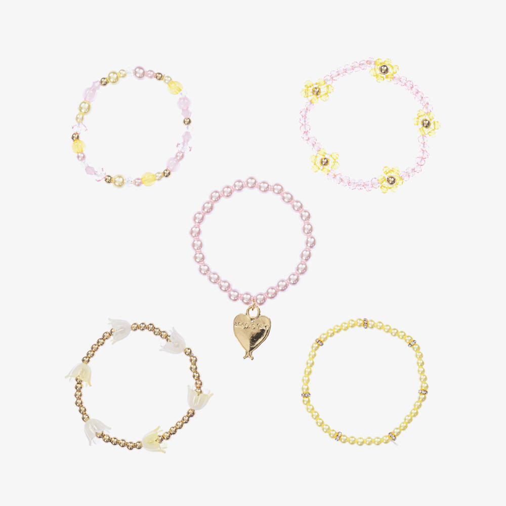 Angel's Face-Girls Pink & Yellow Bead Bracelets (5 Pack) | Childrensalon