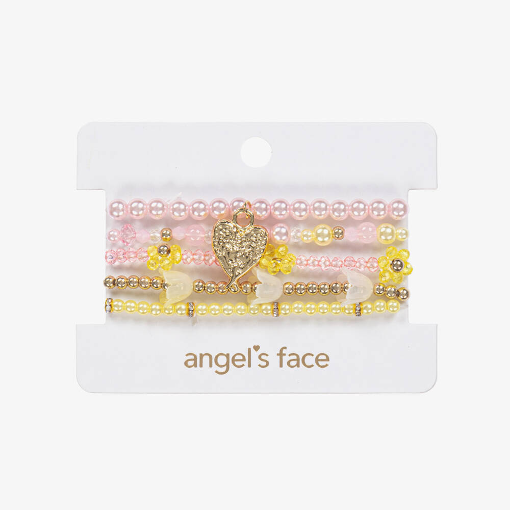 Angel's Face-Girls Pink & Yellow Bead Bracelets (5 Pack) | Childrensalon