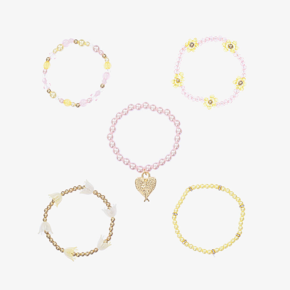 Angel's Face-Girls Pink & Yellow Bead Bracelets (5 Pack) | Childrensalon