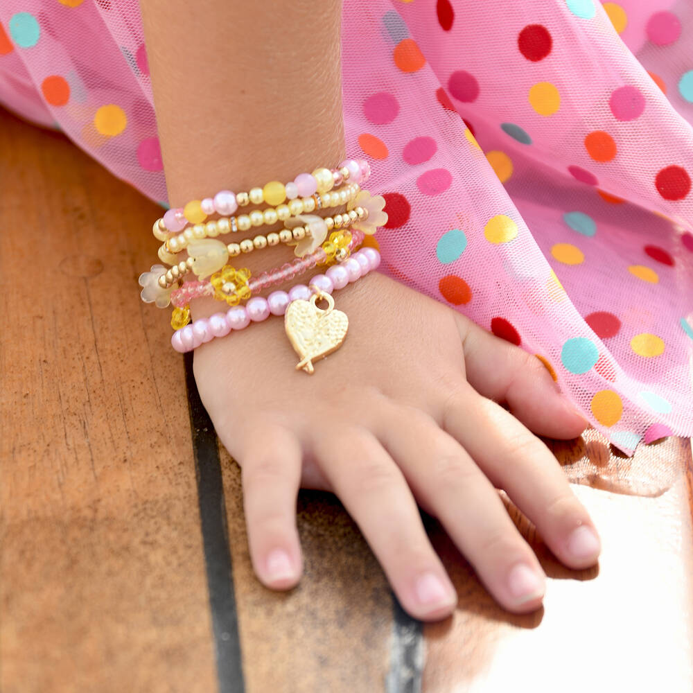 Angel's Face-Girls Pink & Yellow Bead Bracelets (5 Pack) | Childrensalon