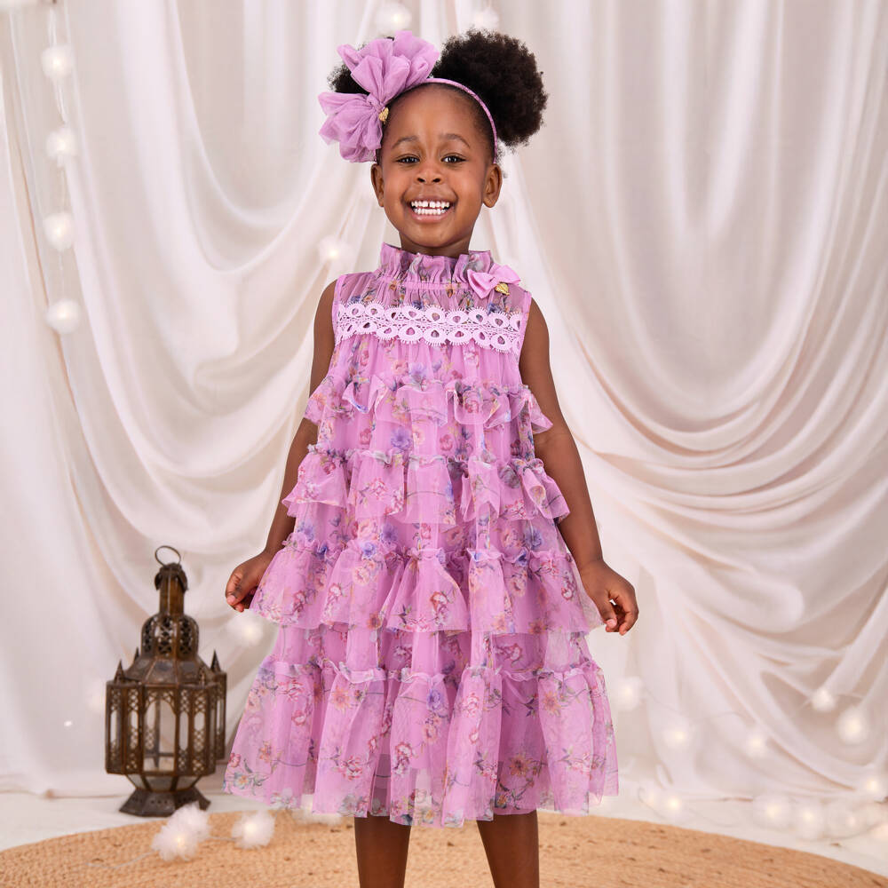 Angel's Face-Girls Purple Floral Tulle Dress | Childrensalon