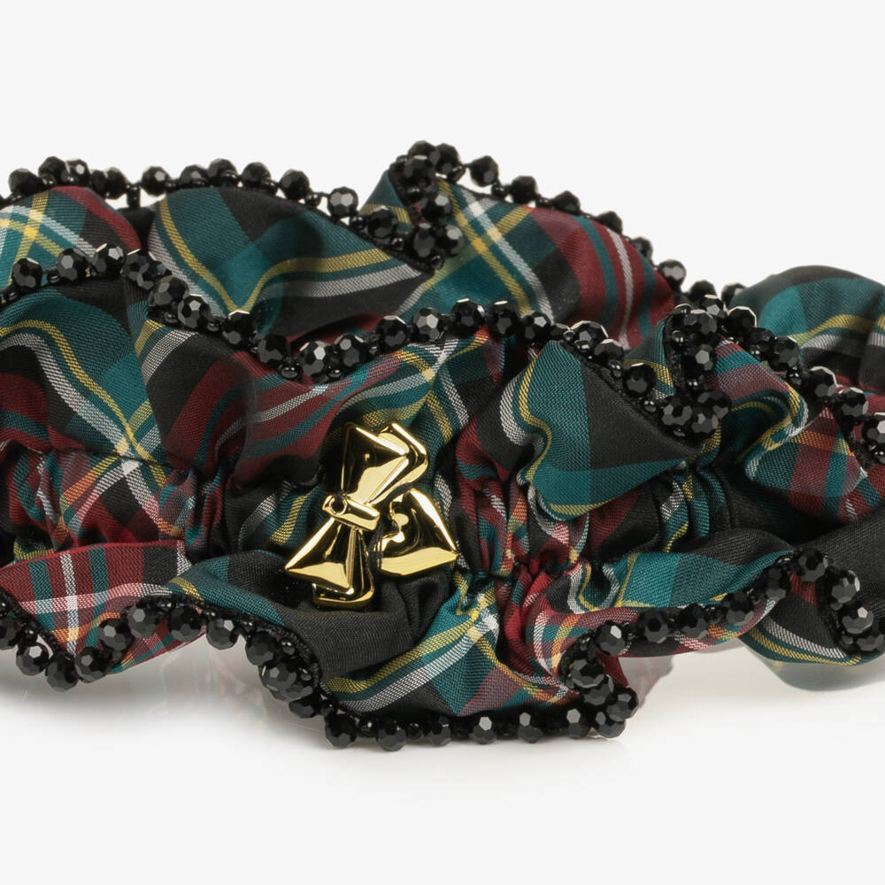 Angel's Face-Girls Red & Green Tartan Lavinia Beaded Trim Hairband | Childrensalon