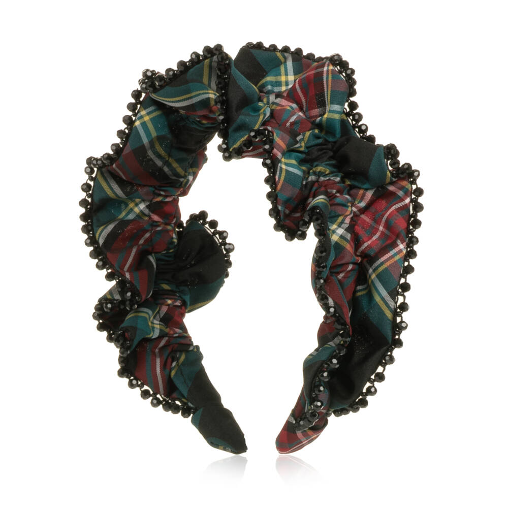 Angel's Face-Girls Red & Green Tartan Lavinia Beaded Trim Hairband | Childrensalon