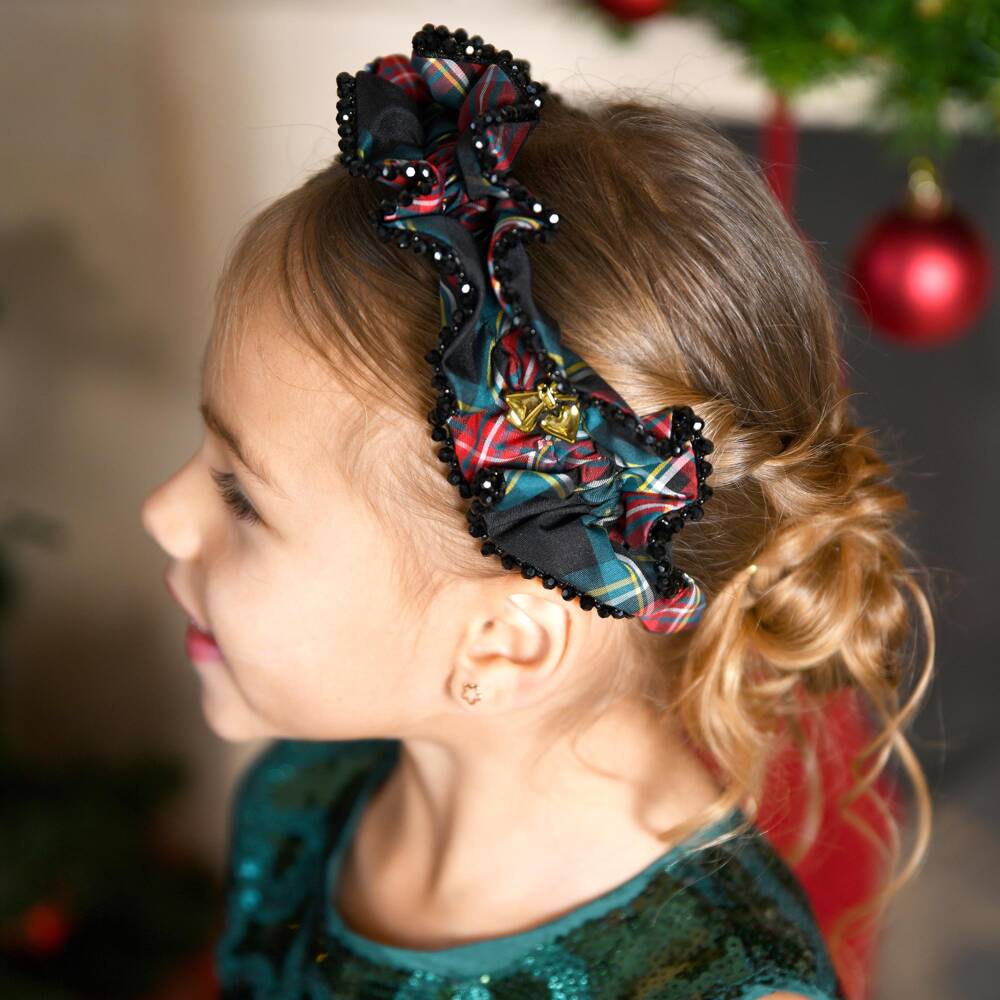 Angel's Face-Girls Red & Green Tartan Lavinia Beaded Trim Hairband | Childrensalon