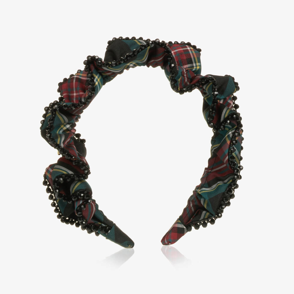 Angel's Face-Girls Red & Green Tartan Lavinia Beaded Trim Hairband | Childrensalon