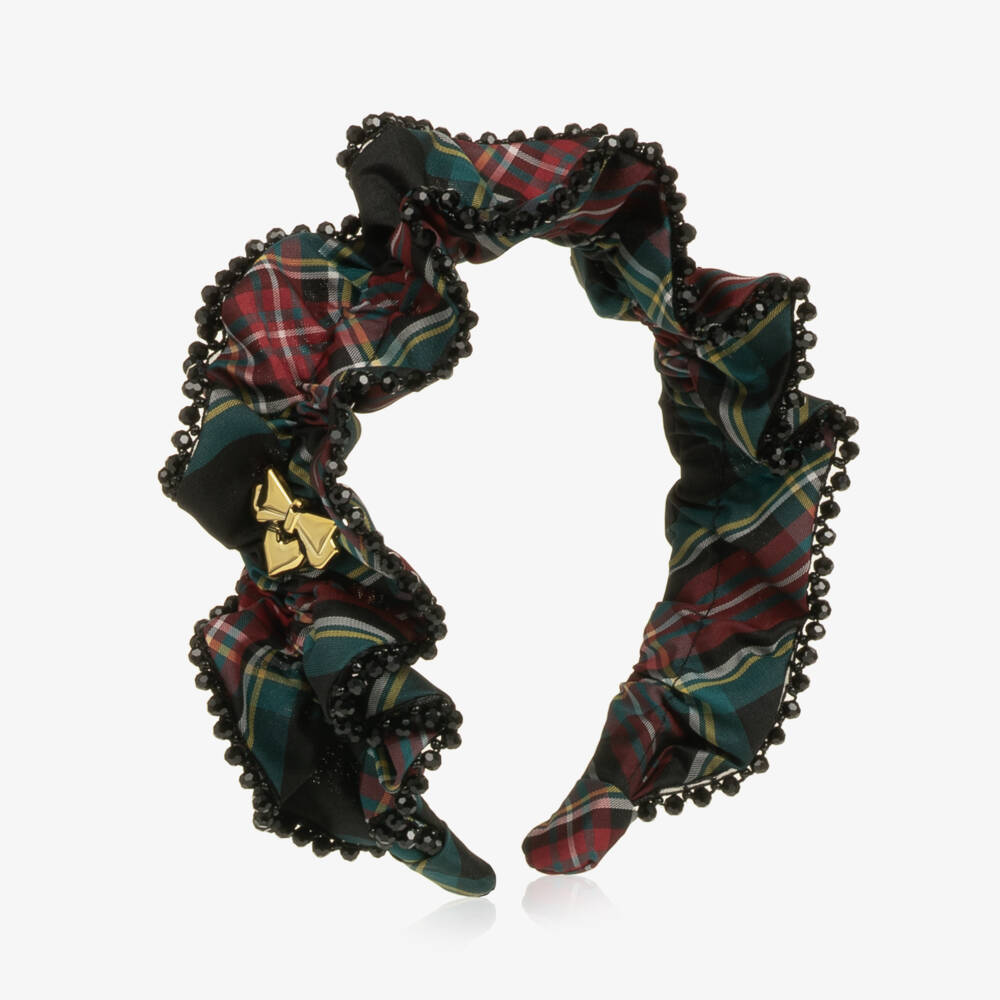 Angel's Face-Girls Red & Green Tartan Lavinia Beaded Trim Hairband | Childrensalon
