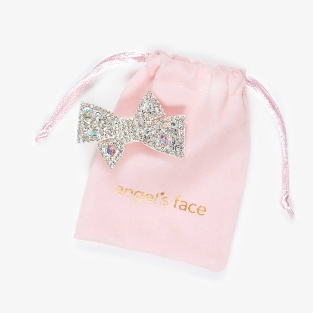 Angel's Face-Girls Silver Diamanté Embellished Bow Hair Clip (6cm) | Childrensalon