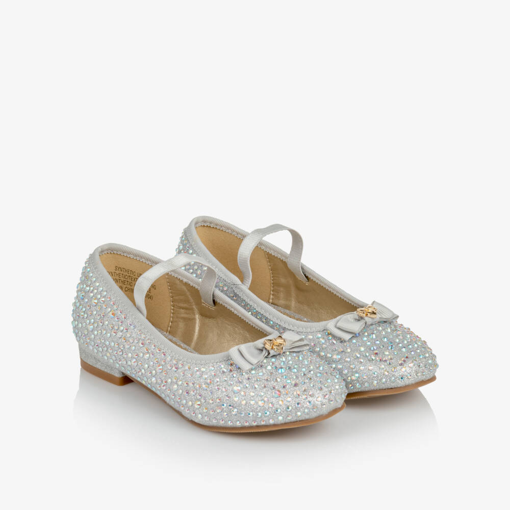 Angel's Face-Girls Silver Glitter & Diamanté Ballerina Pumps | Childrensalon