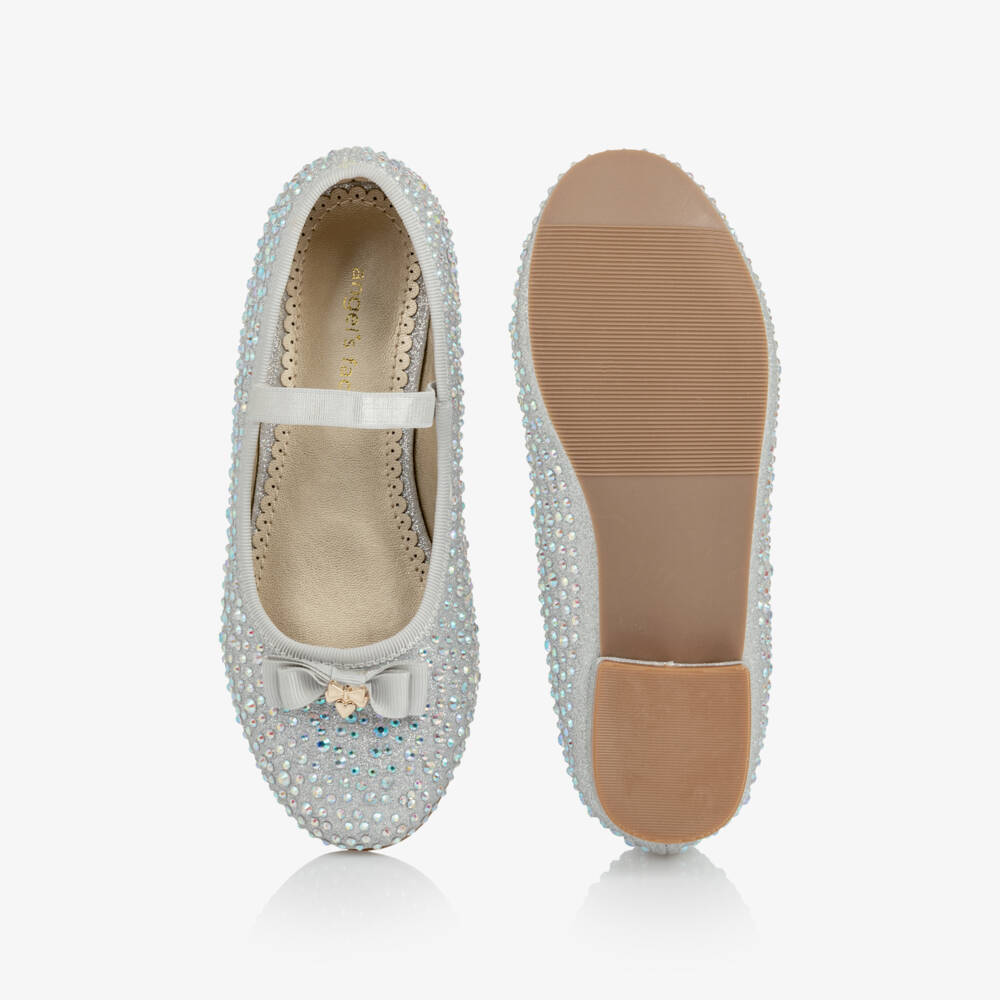 Angel's Face-Girls Silver Glitter & Diamanté Ballerina Pumps | Childrensalon