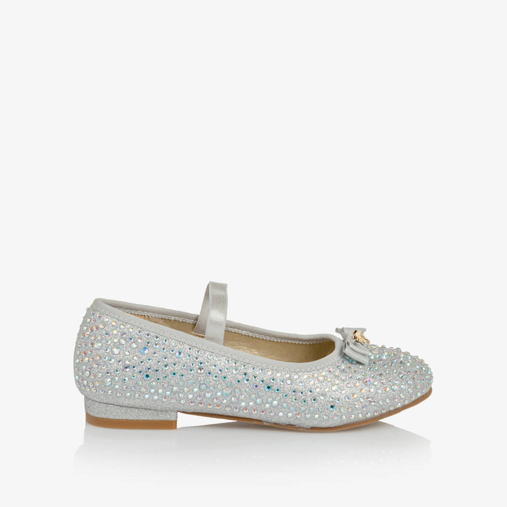 Angel's Face-Girls Silver Glitter & Diamanté Ballerina Pumps | Childrensalon