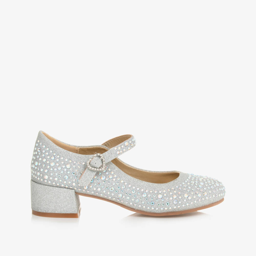 Angel's Face-Girls Silver Glitter & Diamanté Heeled Bar Shoes | Childrensalon