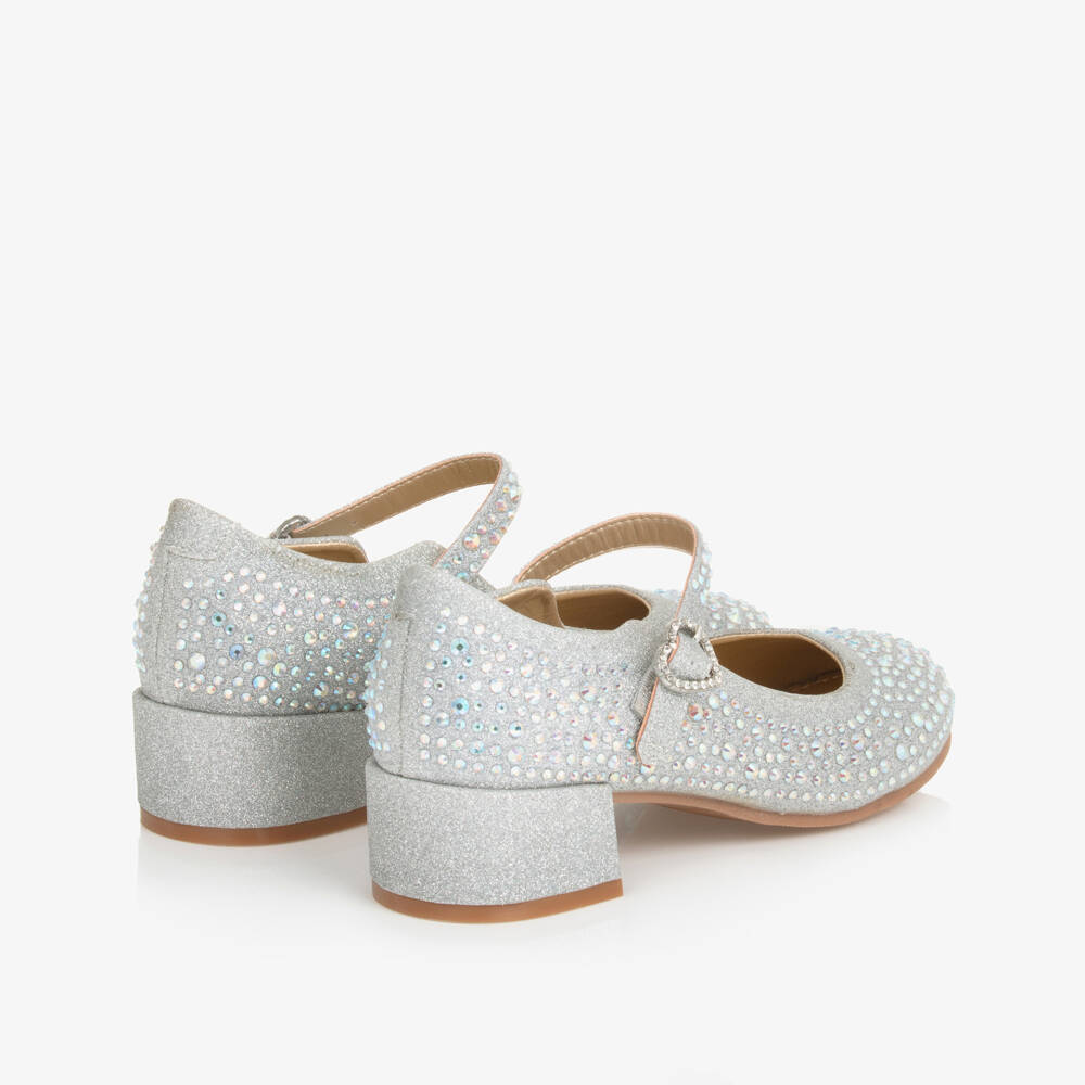 Angel's Face-Girls Silver Glitter & Diamanté Heeled Bar Shoes | Childrensalon