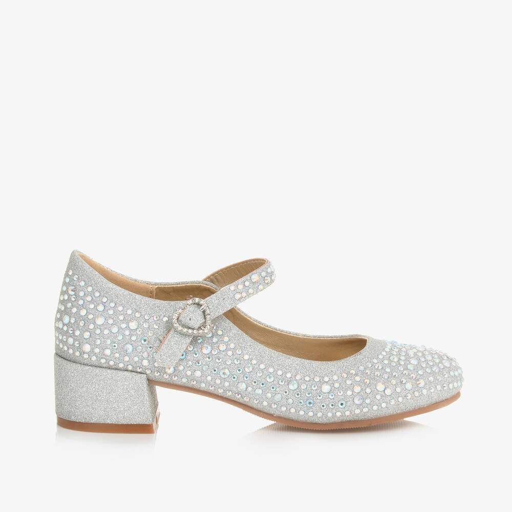 Angel's Face-Girls Silver Glitter & Diamanté Heeled Bar Shoes | Childrensalon