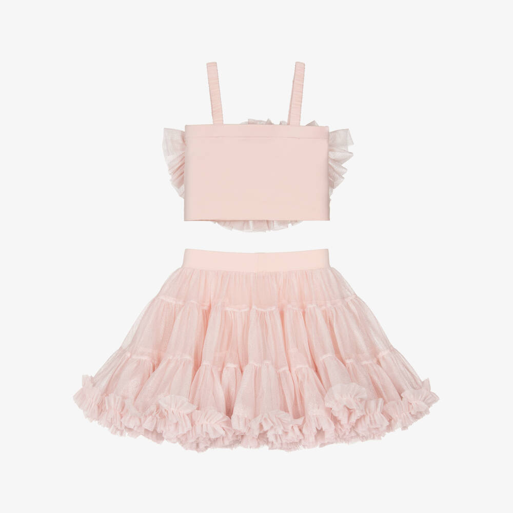 Angel's Face-Girls Sparkly Pink Ruffled Tulle Skirt Set | Childrensalon