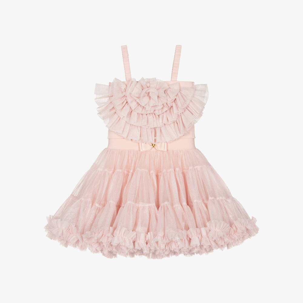 Angel's Face-Girls Sparkly Pink Ruffled Tulle Skirt Set | Childrensalon