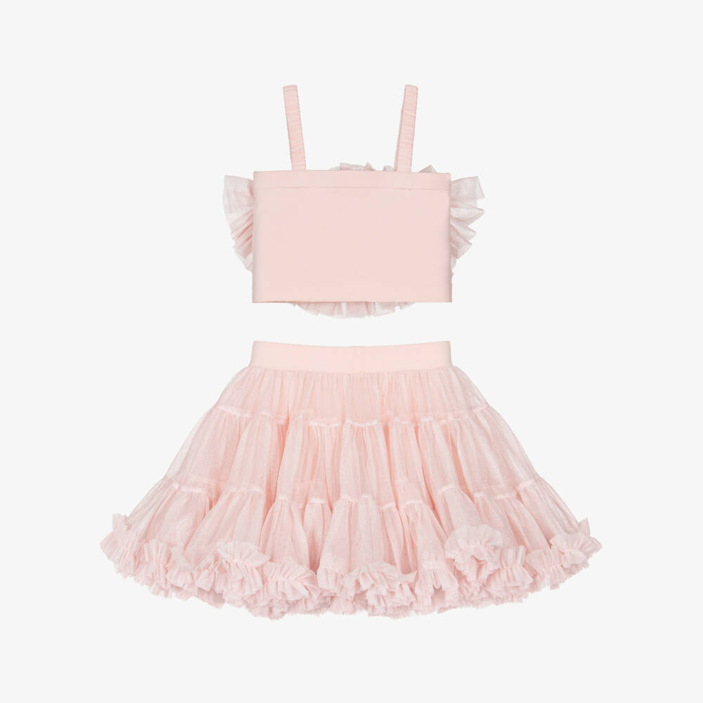 Angel's Face-Girls Sparkly Pink Ruffled Tulle Skirt Set | Childrensalon