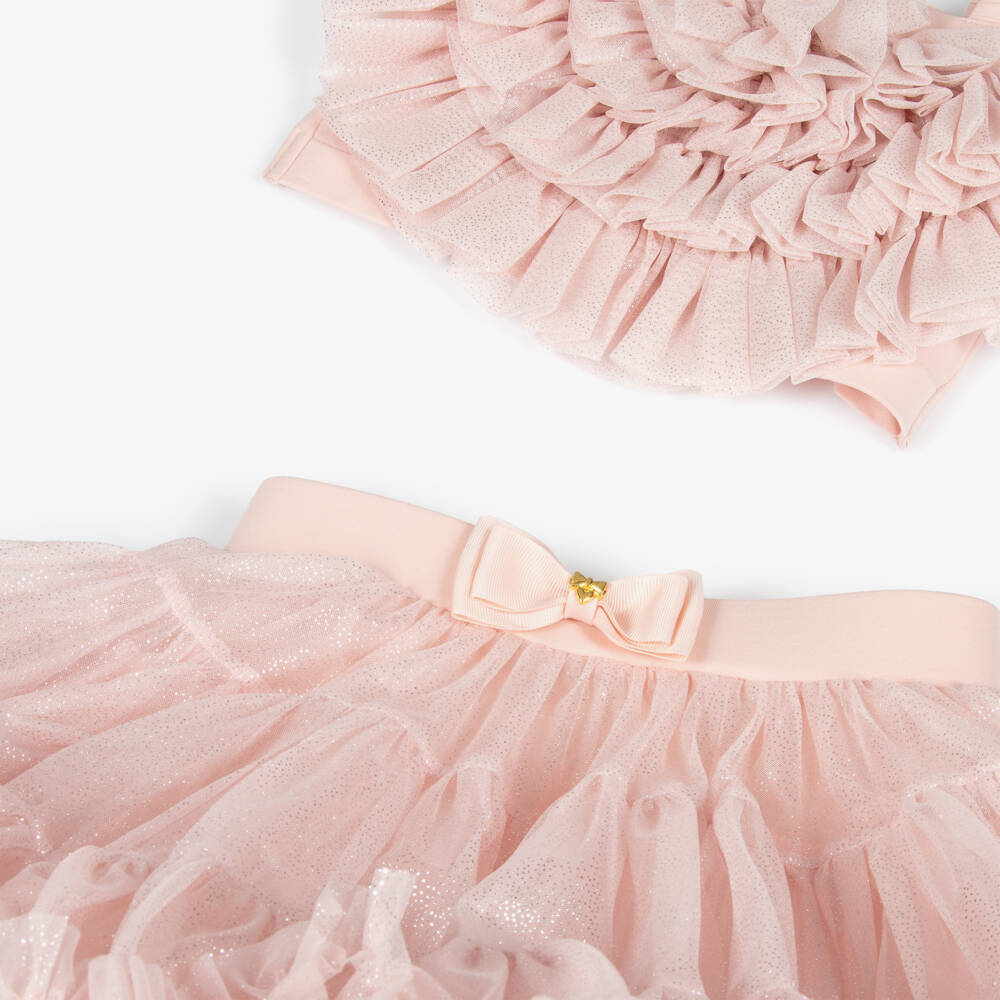 Angel's Face-Girls Sparkly Pink Ruffled Tulle Skirt Set | Childrensalon