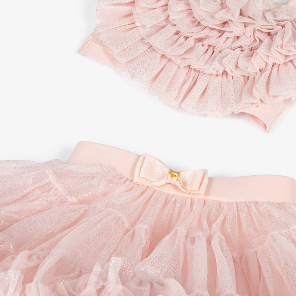 Angel's Face-Girls Sparkly Pink Ruffled Tulle Skirt Set | Childrensalon