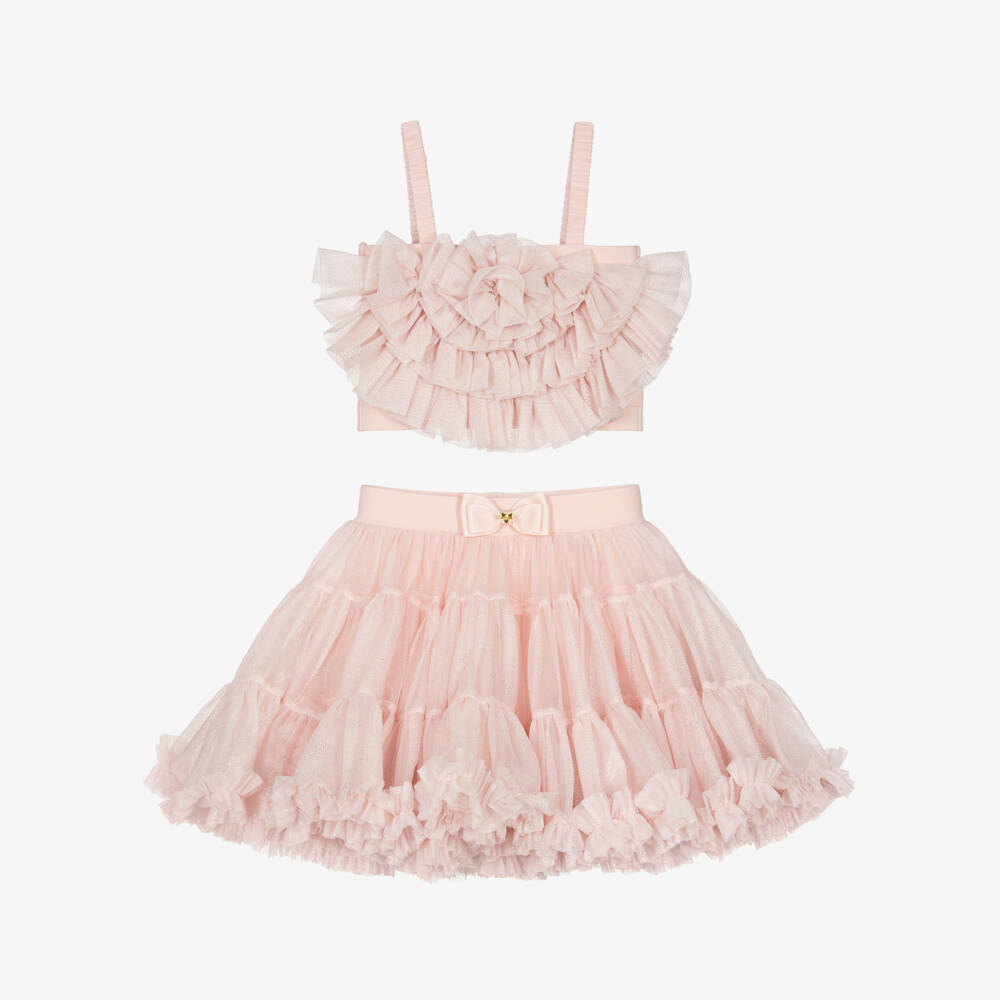 Angel's Face-Girls Sparkly Pink Ruffled Tulle Skirt Set | Childrensalon