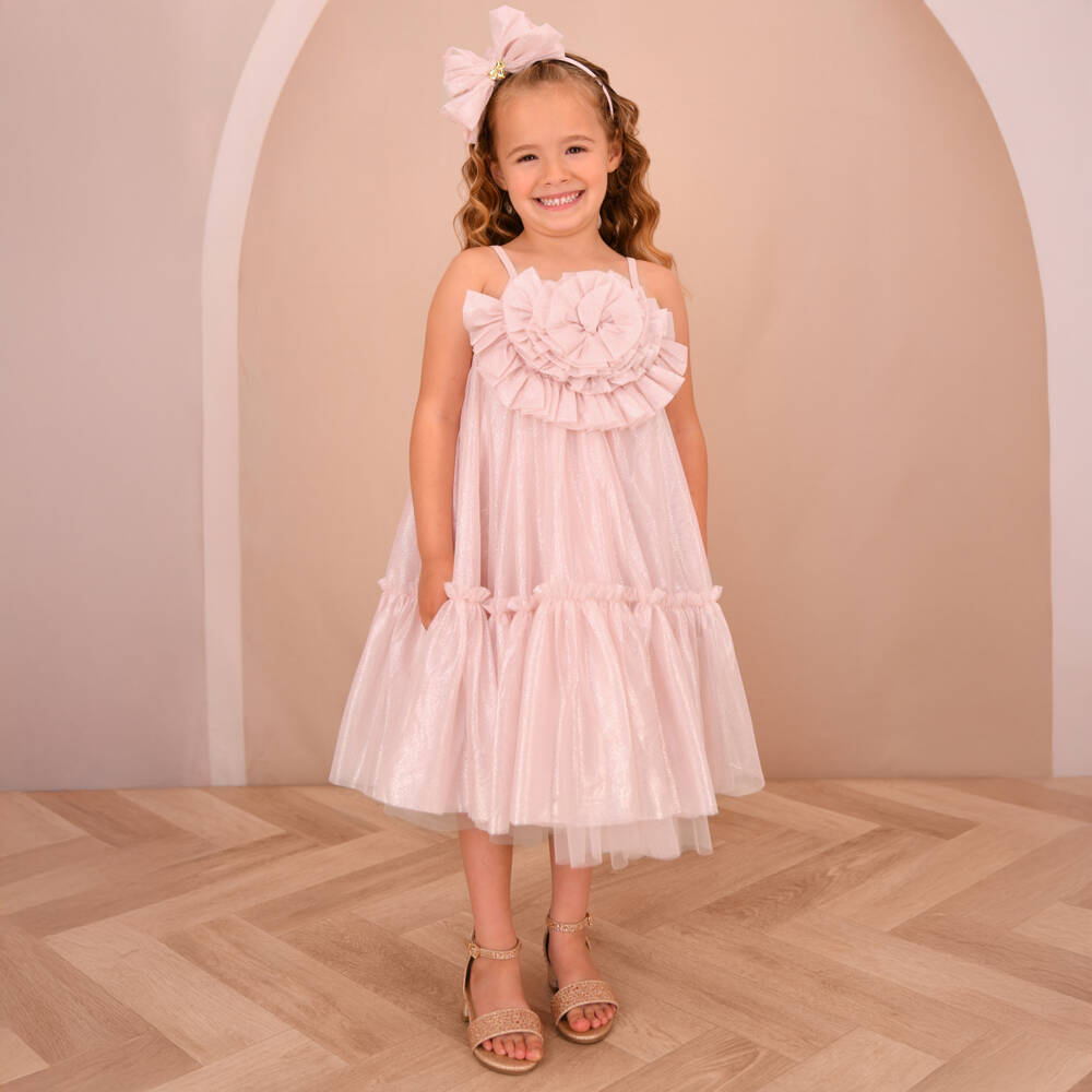 Angel's Face-Girls Sparkly Pink Tulle Strappy Dress | Childrensalon