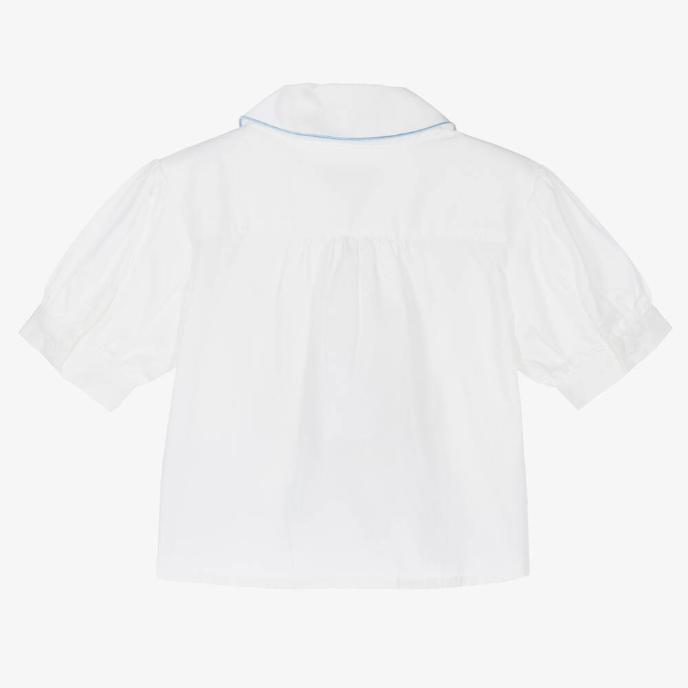 Angel's Face-Girls White & Blue Cotton Blouse | Childrensalon