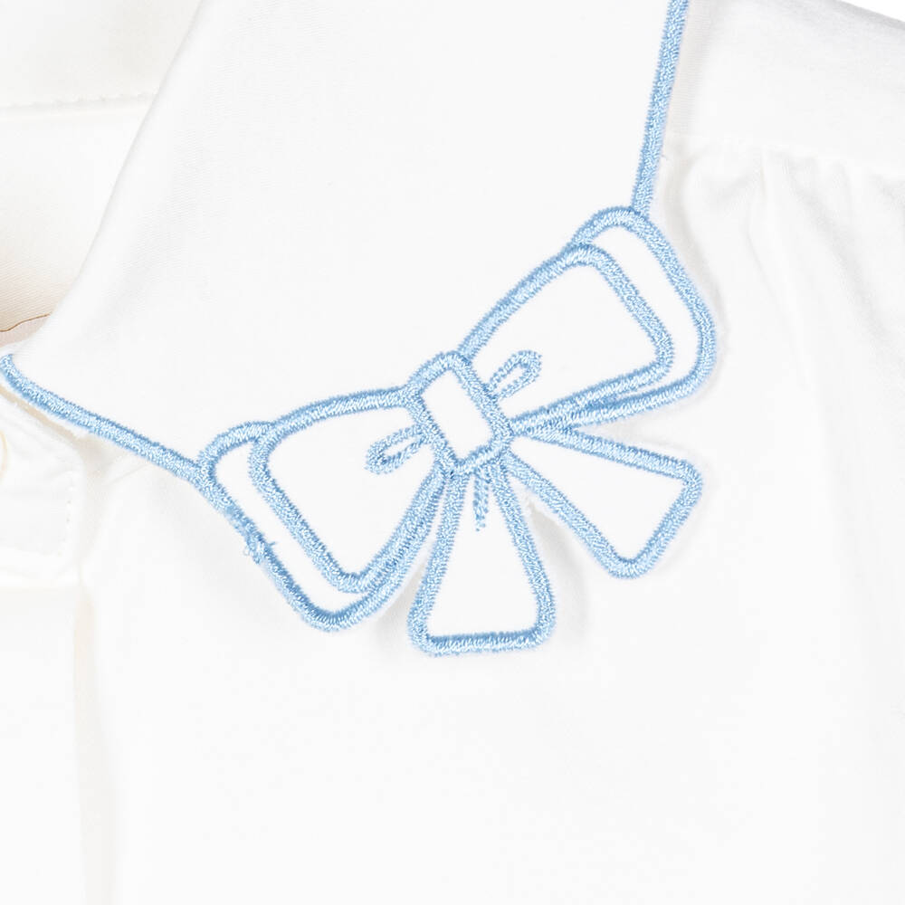 Angel's Face-Girls White & Blue Cotton Blouse | Childrensalon