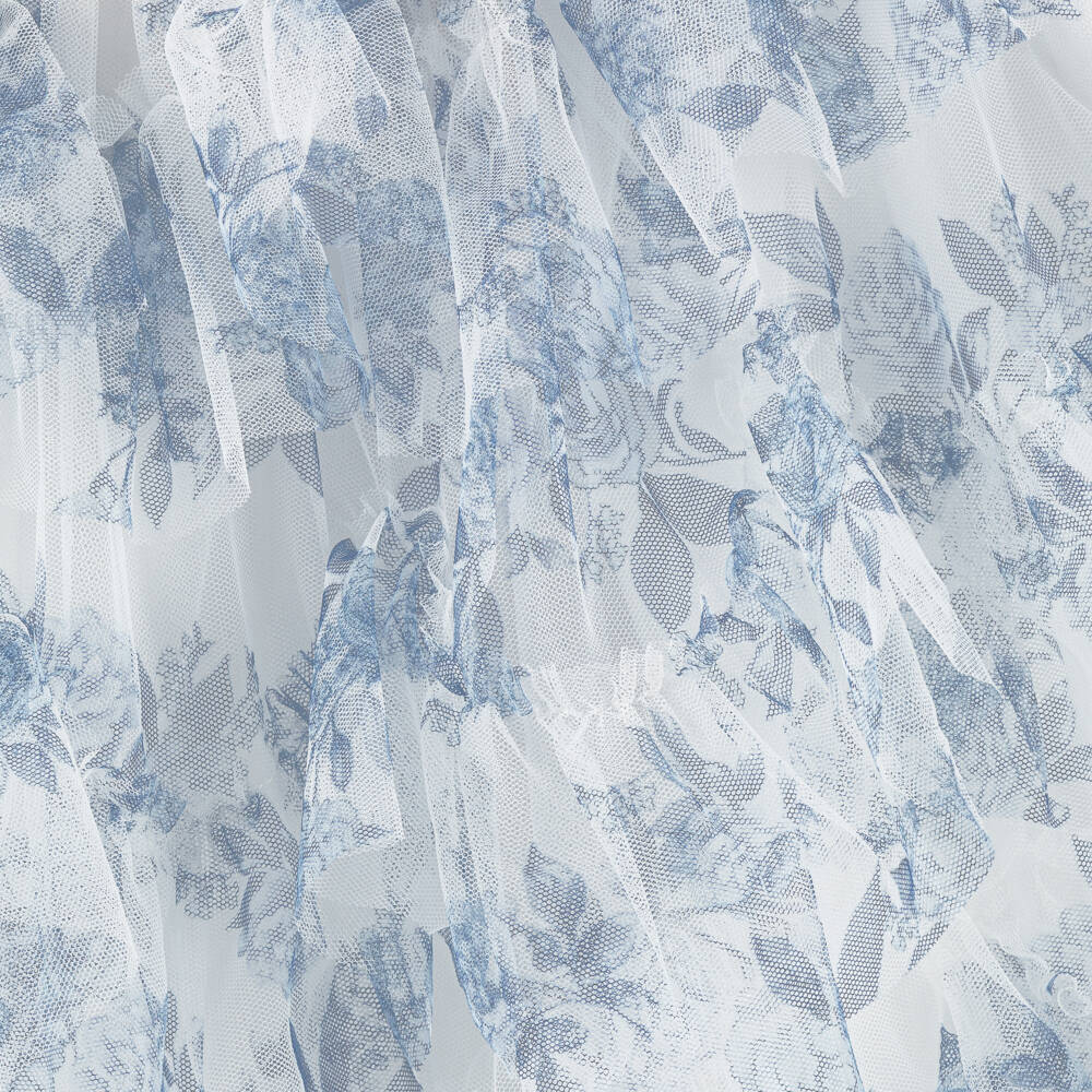Angel's Face-Girls White & Blue Floral Tiered Tulle Midi Skirt | Childrensalon