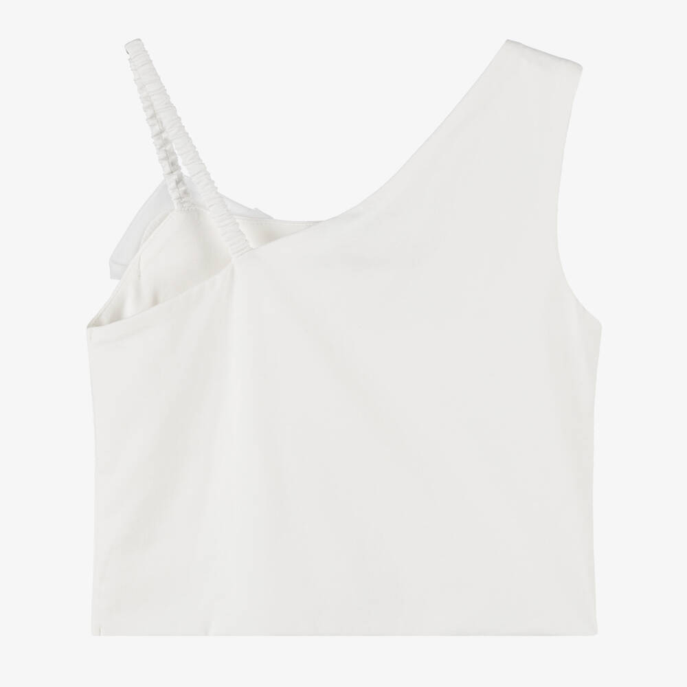 Angel's Face-Girls White Cotton Asymmetrical Top with Rose Appliqué | Childrensalon