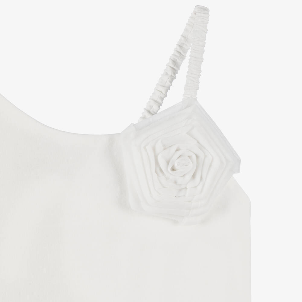 Angel's Face-Girls White Cotton Asymmetrical Top with Rose Appliqué | Childrensalon