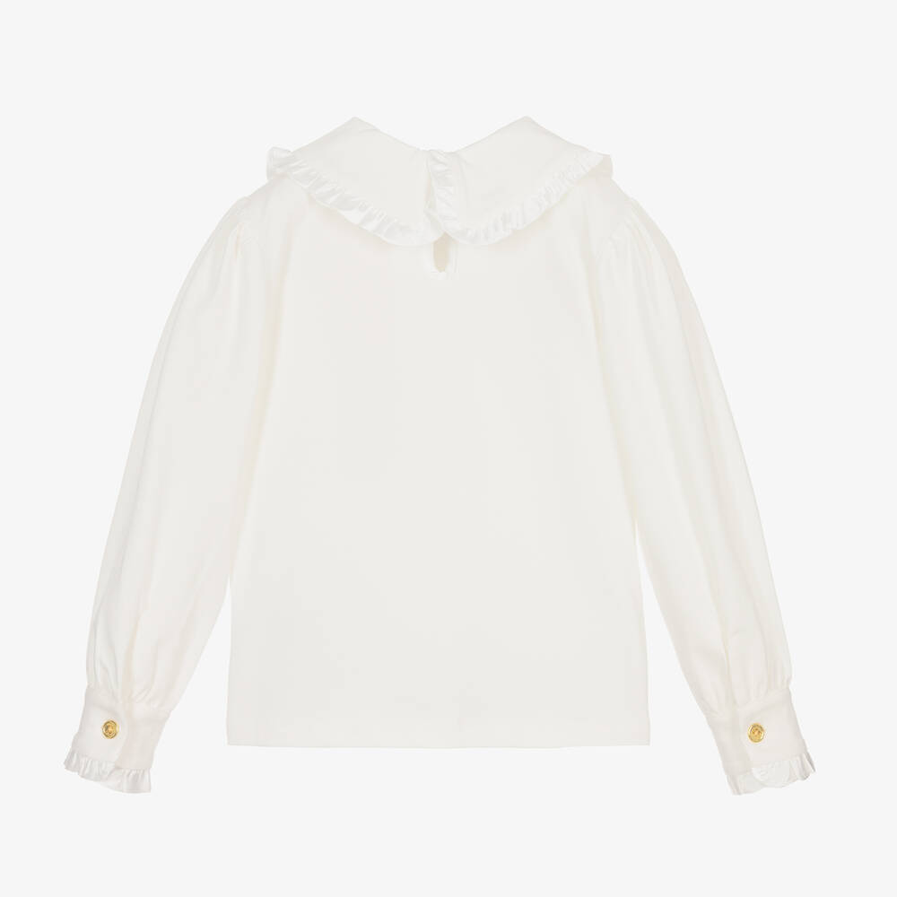 Angel's Face-Girls White Cotton Collared Top | Childrensalon