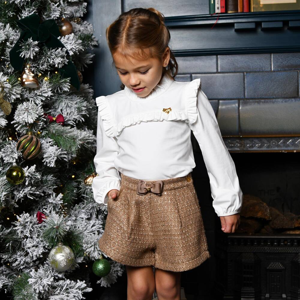 Angel's Face-Girls White Cotton Cortney Top with Ruffle Trims | Childrensalon