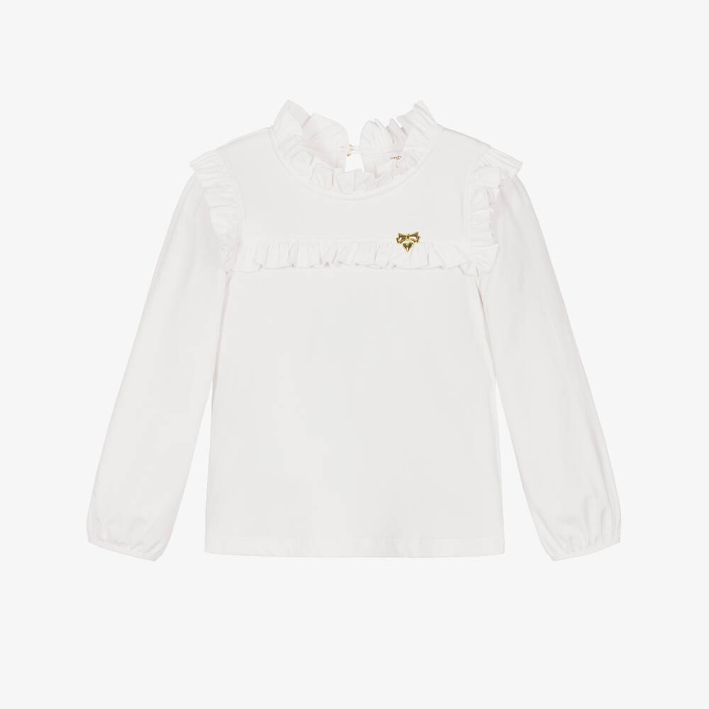 Angel's Face-Girls White Cotton Cortney Top with Ruffle Trims | Childrensalon
