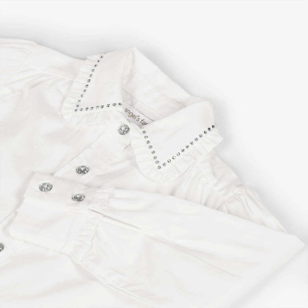 Angel's Face-بلوزة قطن مزينة بديامنتي لون أبيض للبنات | Childrensalon