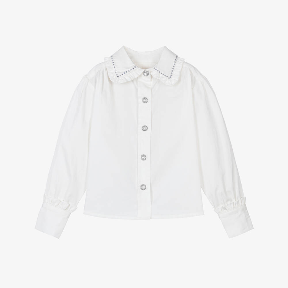 Angel's Face-Girls White Cotton Diamanté Blouse | Childrensalon